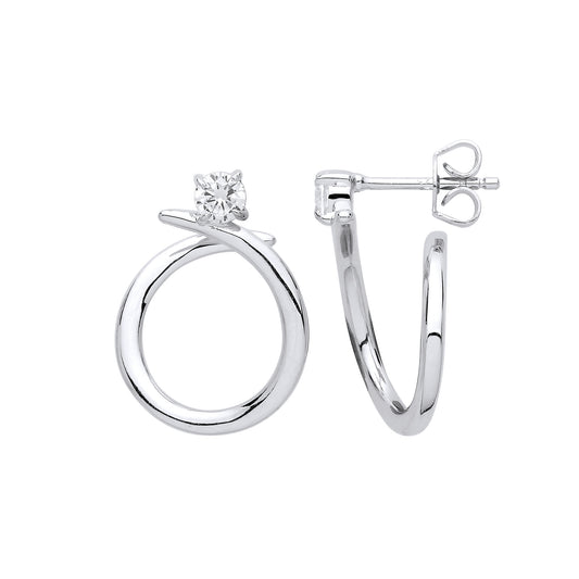 Silver  CZ Solitaire Loop de Loop Crossover Drop Earrings - GVE885