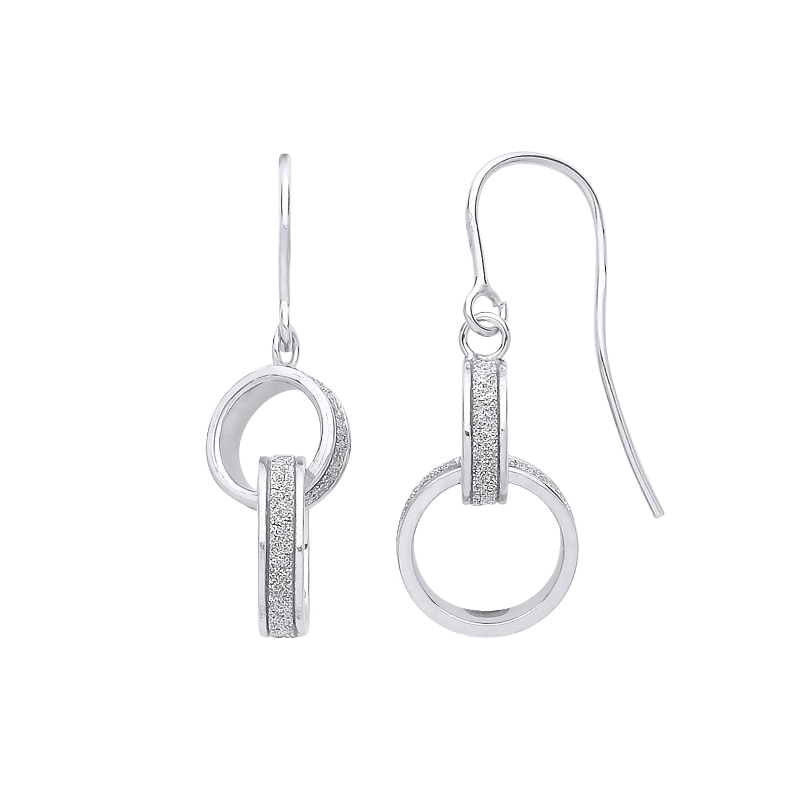 Silver  Interlocked Rings Moondust Drop Earrings - GVE889