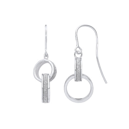 Silver  Interlocked Rings Moondust Drop Earrings - GVE889