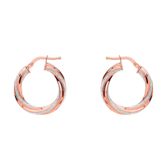 Rose Silver  Licorice Twist Moondust Hoop Earrings 22mm - GVE892R