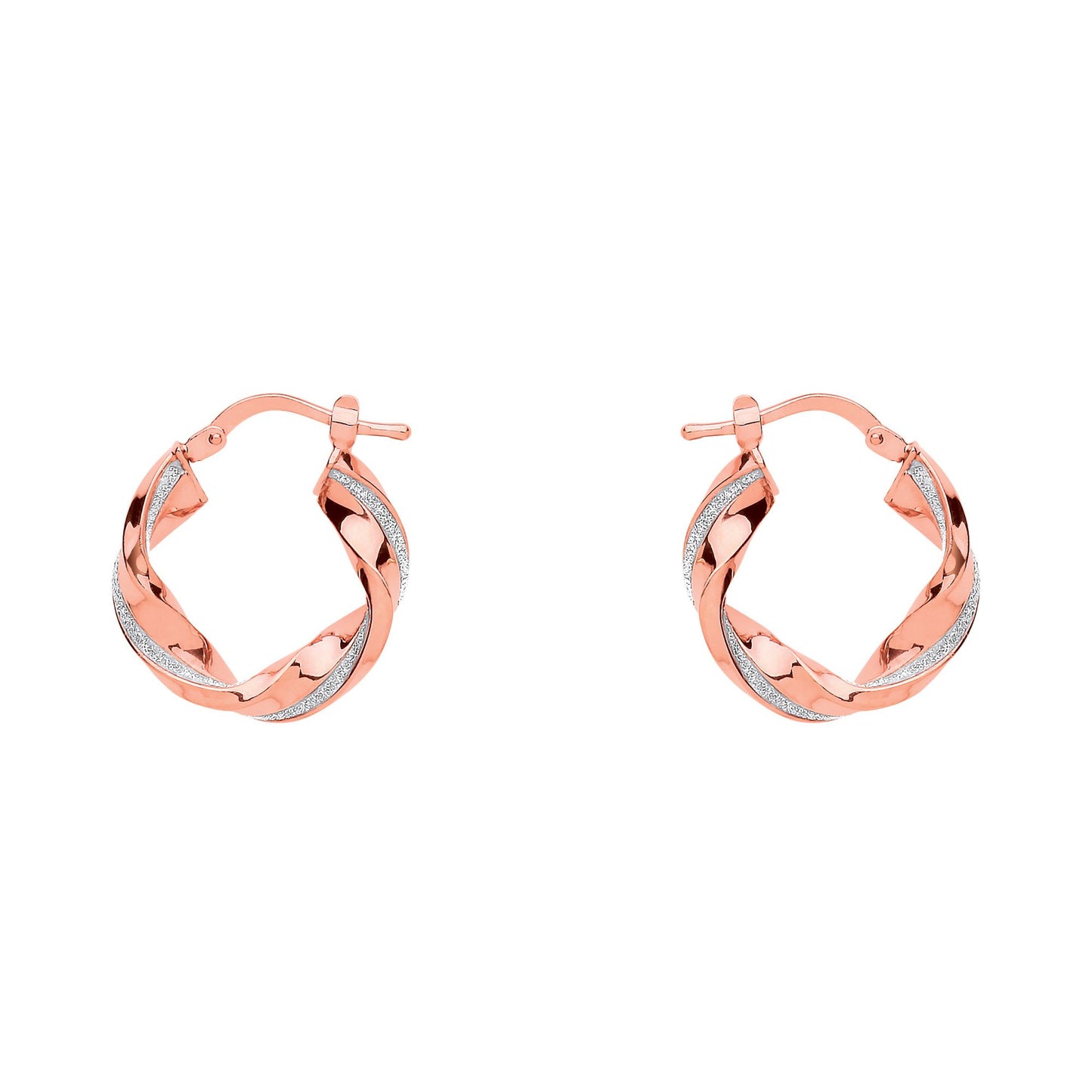 Rose Silver  Square Tube Twist Moondust Hoop Earrings 19mm - GVE893R