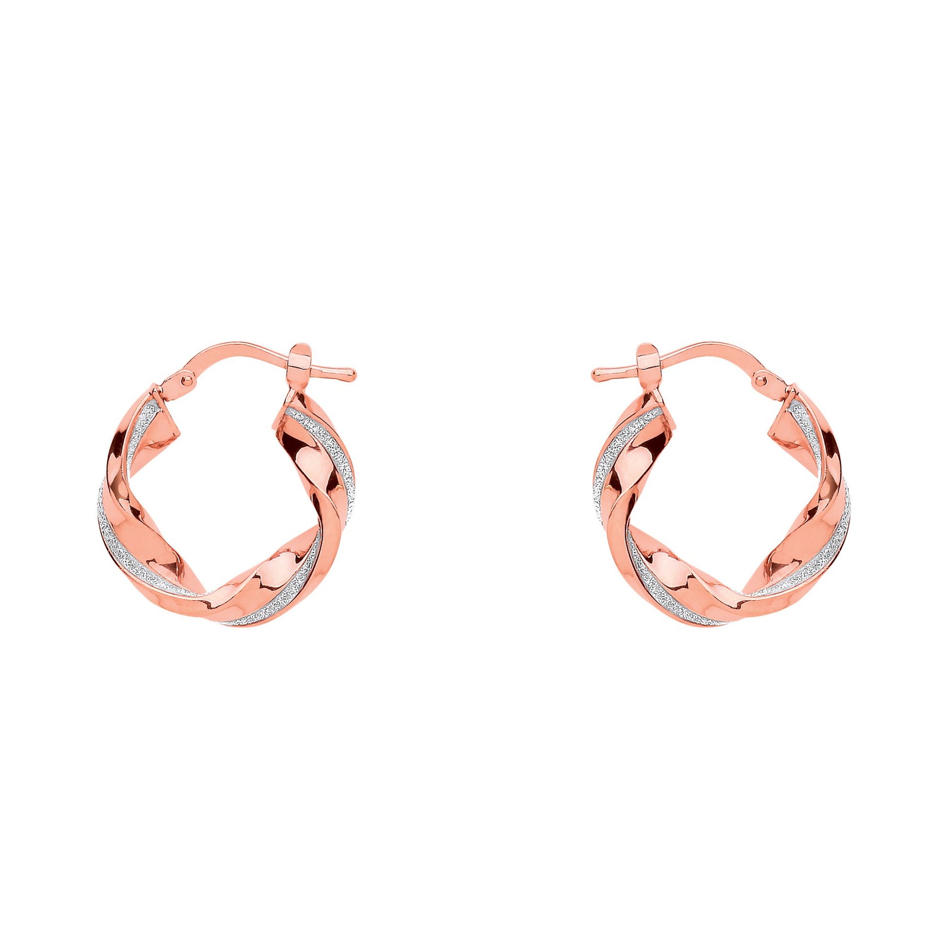 Rose Silver  Square Tube Twist Moondust Hoop Earrings 19mm - GVE893R