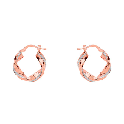 Rose Silver  Square Tube Twist Moondust Hoop Earrings 19mm - GVE893R