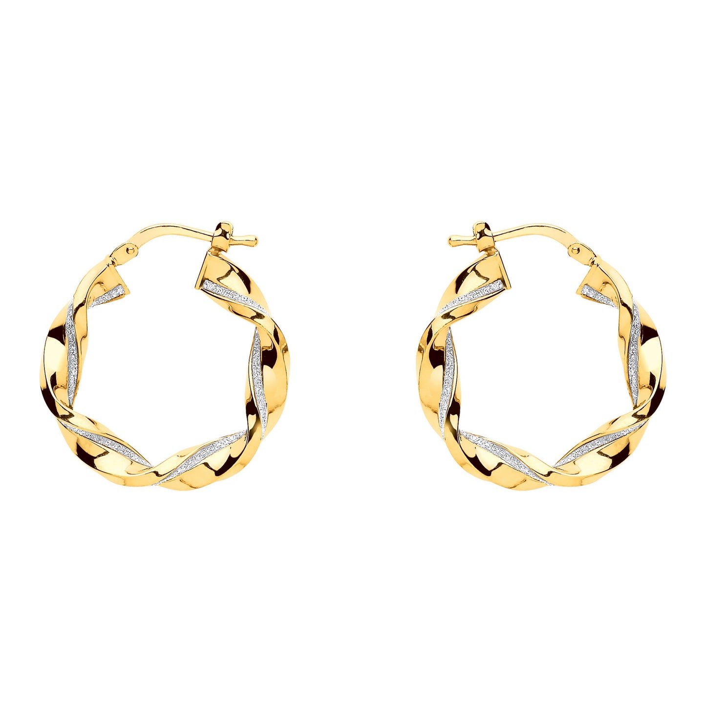 Gilded Silver  Square Tube Twist Moondust Hoop Earrings 25mm - GVE894G