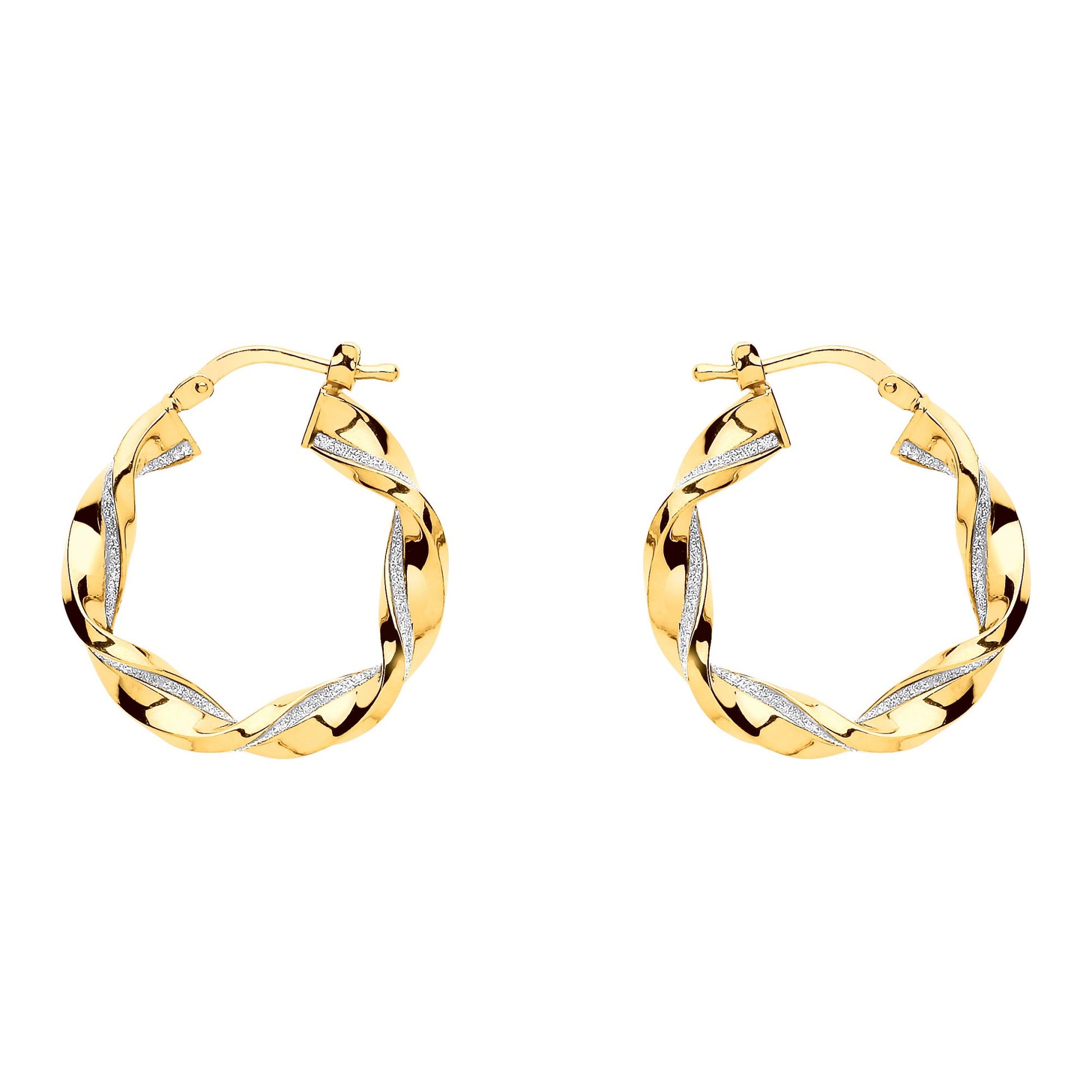 Gilded Silver  Square Tube Twist Moondust Hoop Earrings 25mm - GVE894G