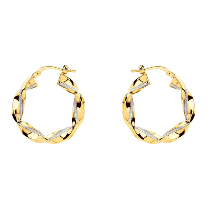 Gilded Silver  Square Tube Twist Moondust Hoop Earrings 25mm - GVE894G
