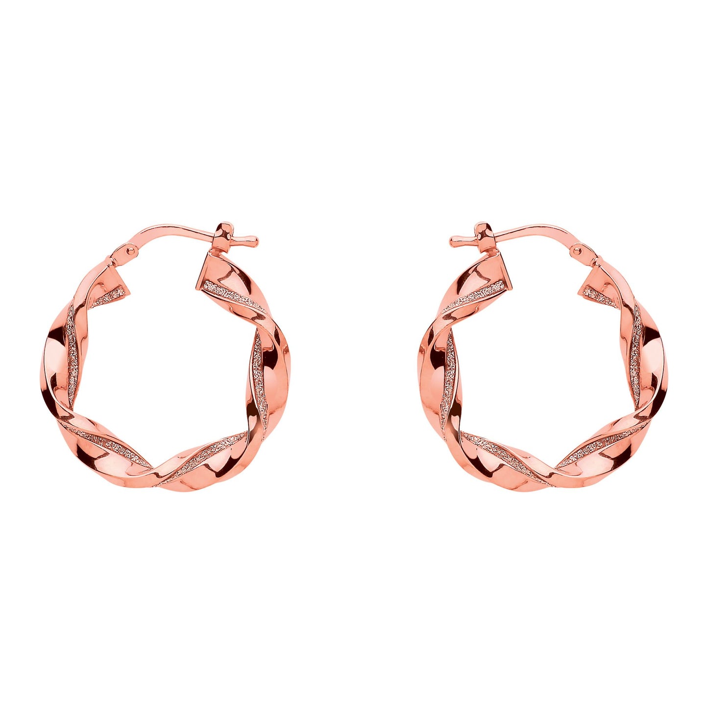 Rose Silver  Square Tube Twist Moondust Hoop Earrings 25mm - GVE894R