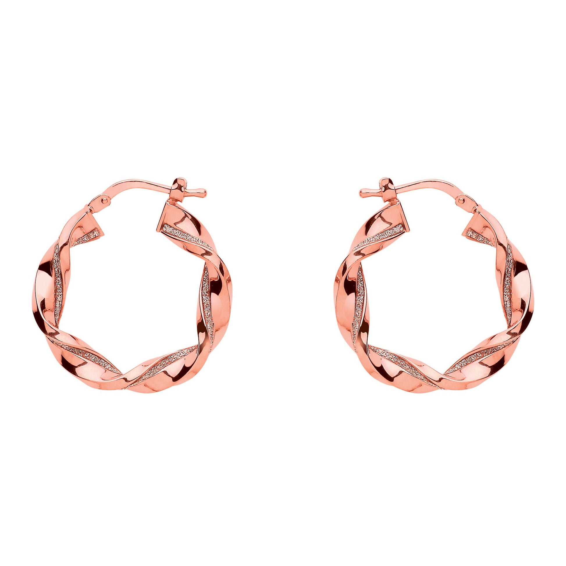 Rose Silver  Square Tube Twist Moondust Hoop Earrings 25mm - GVE894R