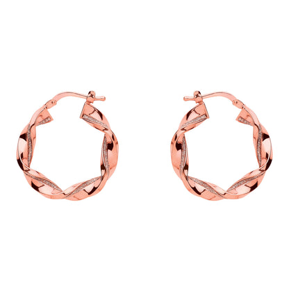 Rose Silver  Square Tube Twist Moondust Hoop Earrings 25mm - GVE894R