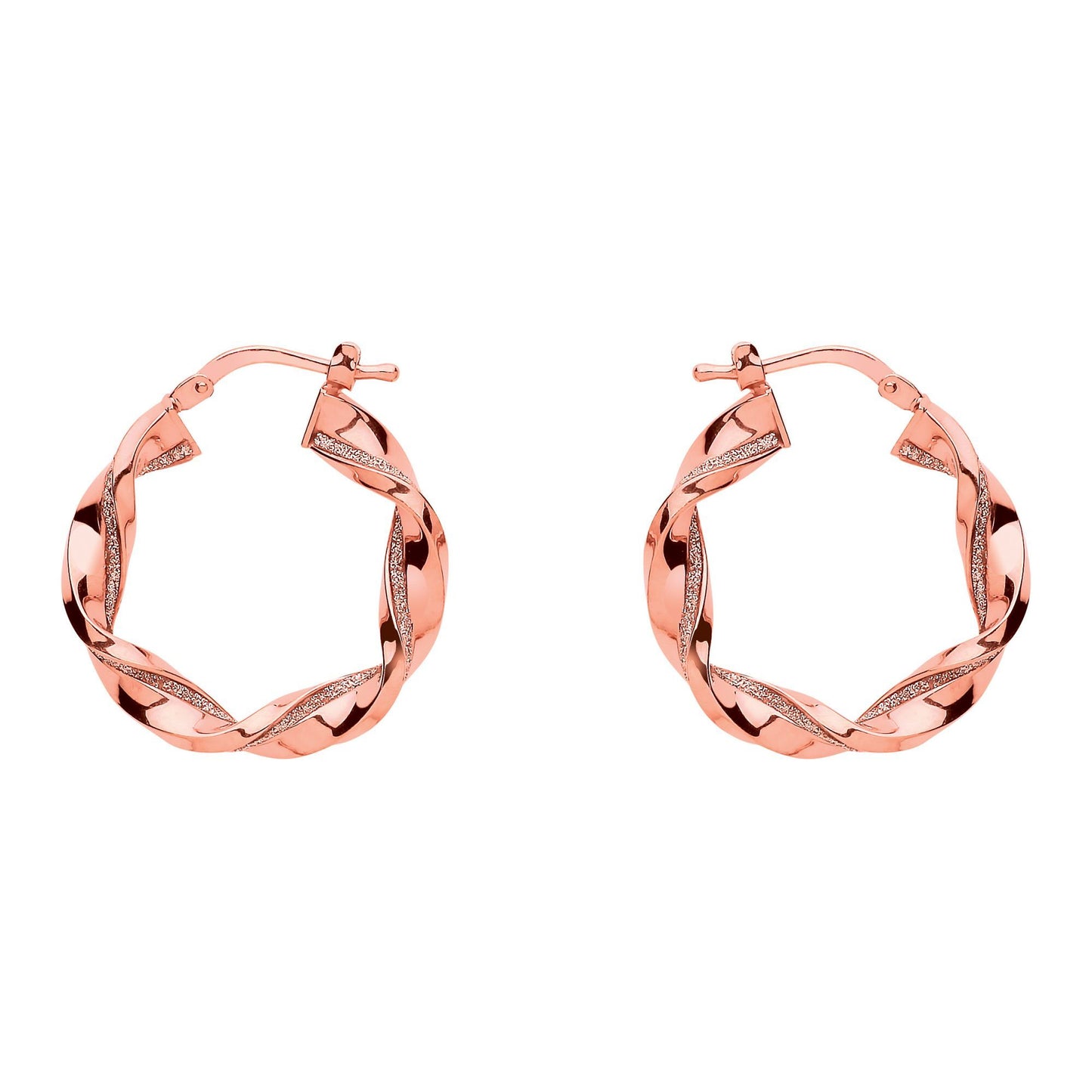 Rose Silver  Square Tube Twist Moondust Hoop Earrings 25mm - GVE894R