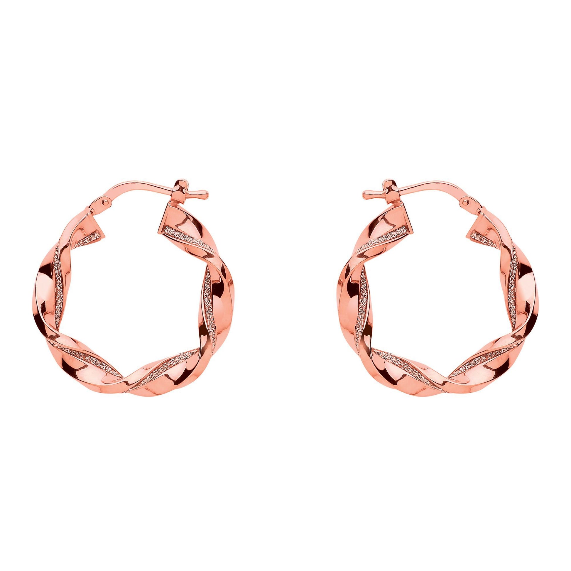 Rose Silver  Square Tube Twist Moondust Hoop Earrings 25mm - GVE894R