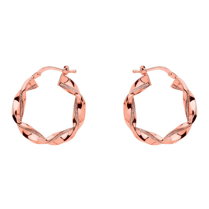 Rose Silver  Square Tube Twist Moondust Hoop Earrings 25mm - GVE894R