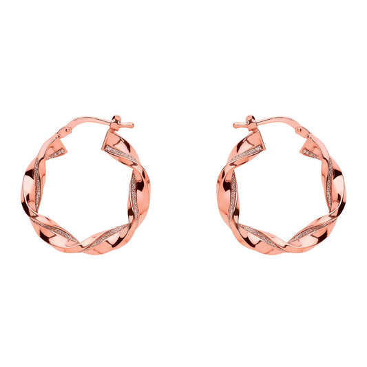 Rose Silver  Square Tube Twist Moondust Hoop Earrings 25mm - GVE894R