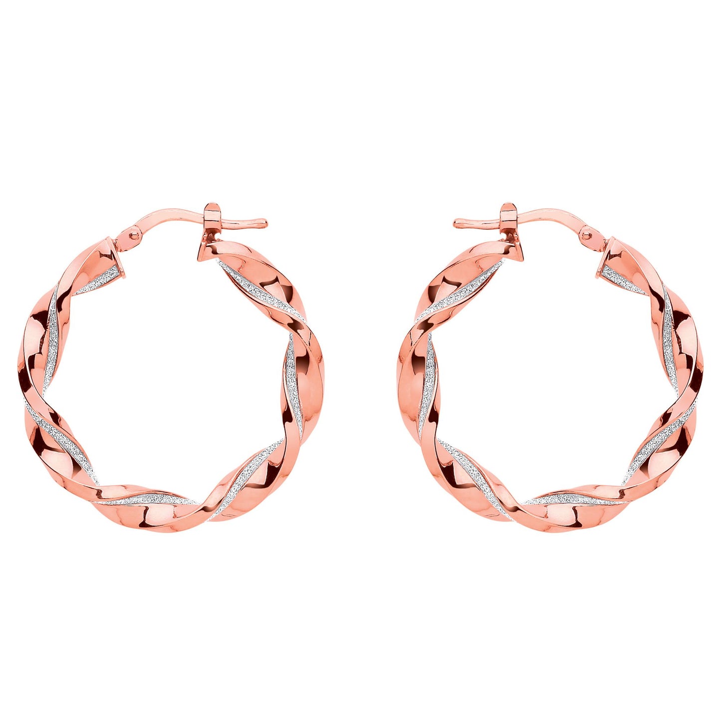 Rose Silver  Square Tube Twist Moondust Hoop Earrings 30mm - GVE895R