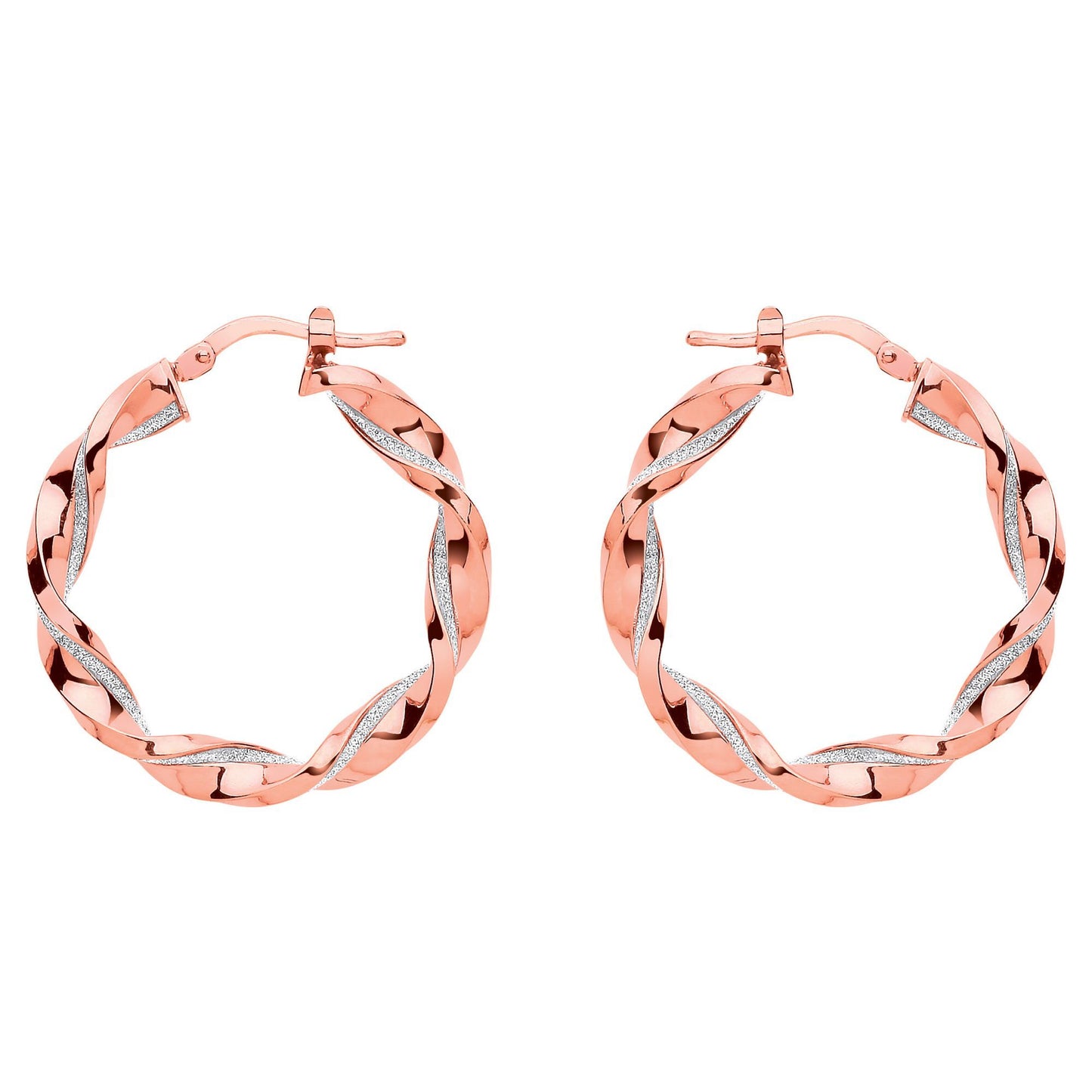 Rose Silver  Square Tube Twist Moondust Hoop Earrings 30mm - GVE895R