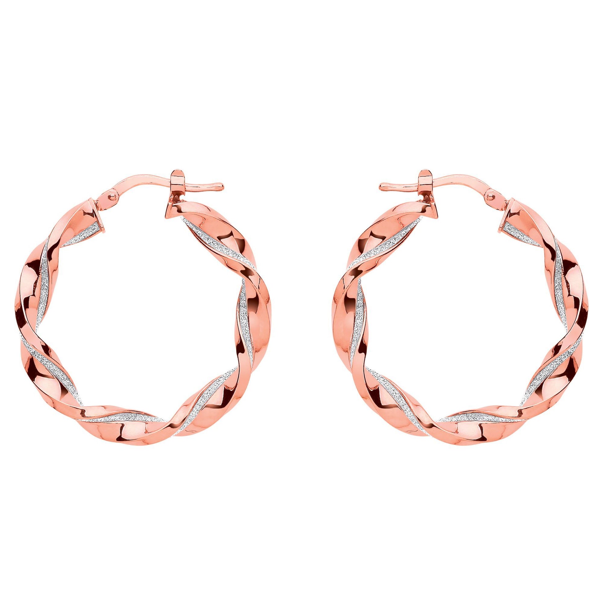 Rose Silver  Square Tube Twist Moondust Hoop Earrings 30mm - GVE895R