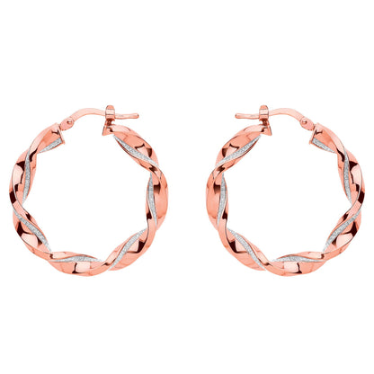 Rose Silver  Square Tube Twist Moondust Hoop Earrings 30mm - GVE895R
