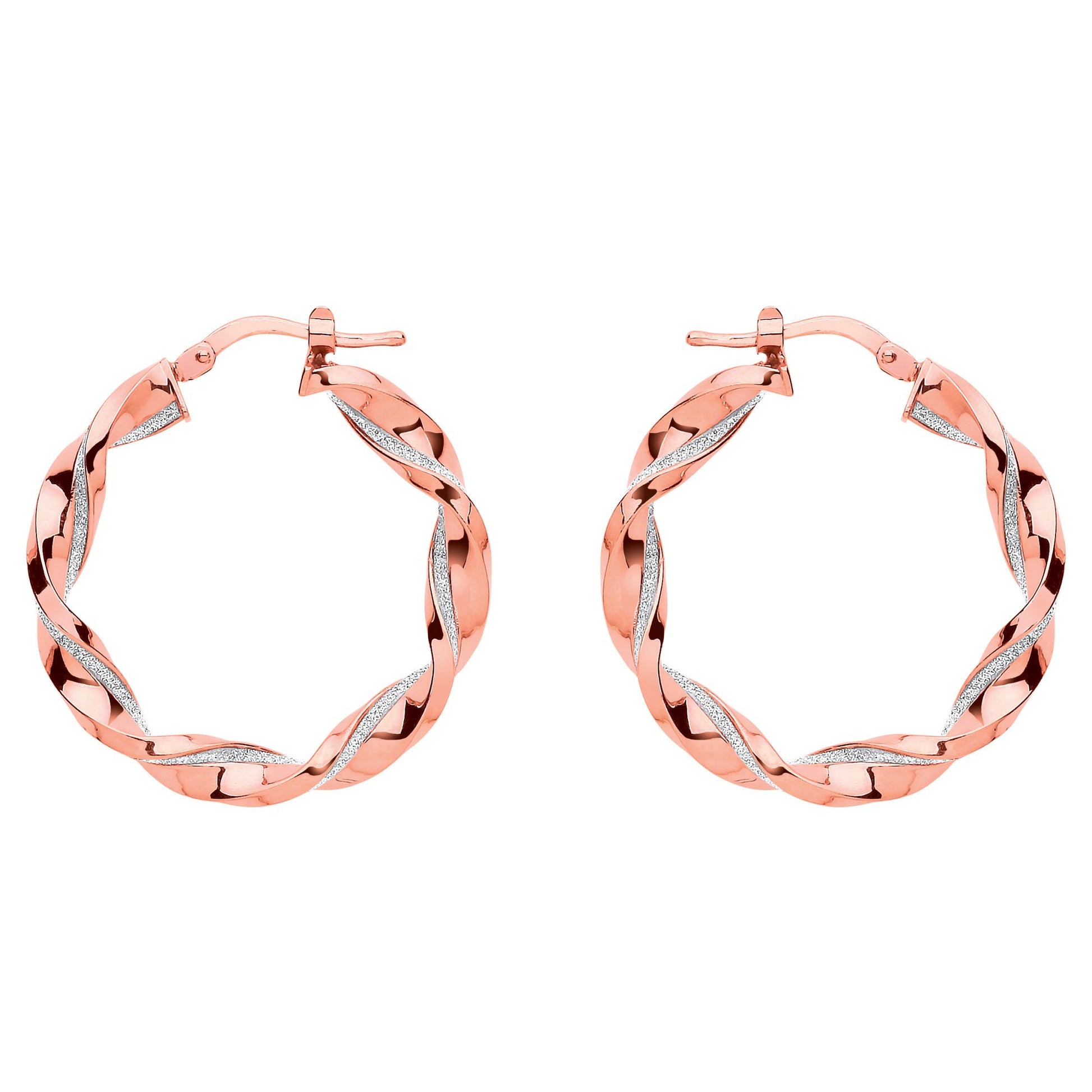 Rose Silver  Square Tube Twist Moondust Hoop Earrings 30mm - GVE895R