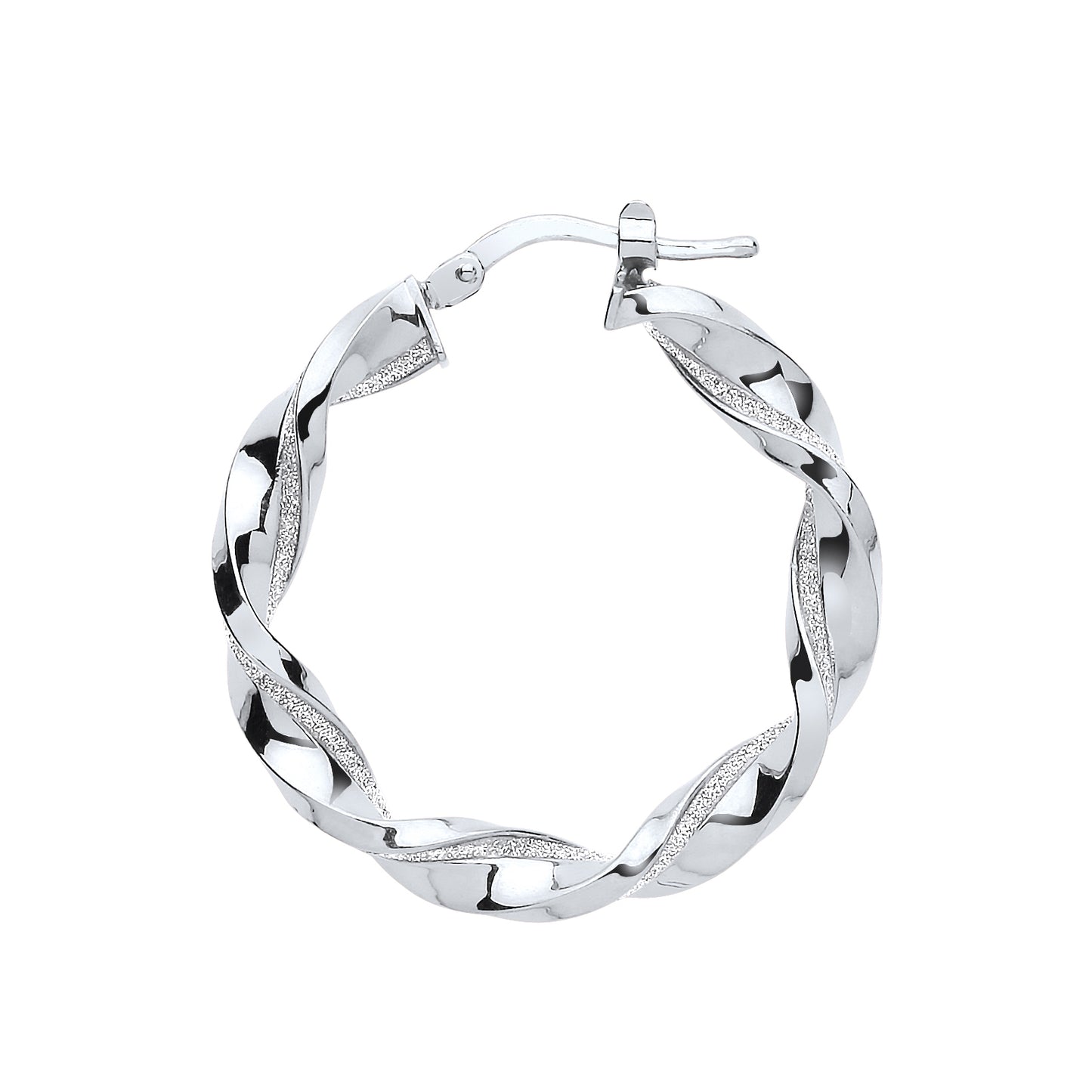 Silver  Square Tube Twist Moondust Hoop Earrings 30mm - GVE895