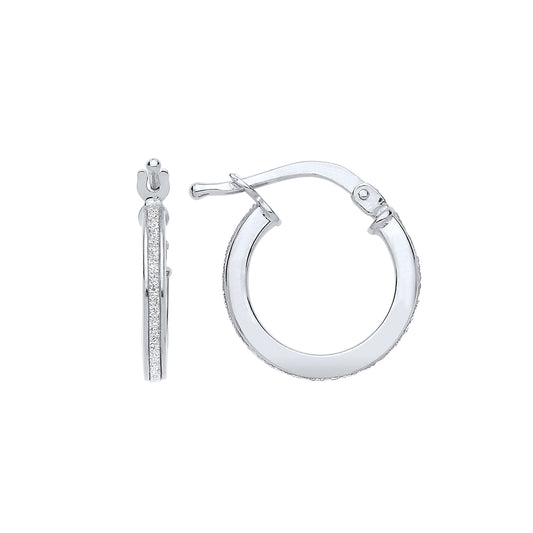 Silver  Square Tube Moondust Hoop Earrings 15mm - GVE896