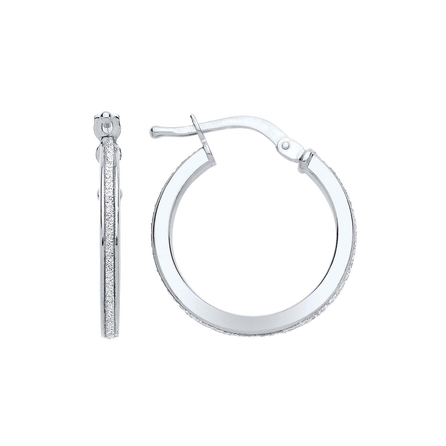 Silver  Square Tube Moondust Hoop Earrings 19mm - GVE897