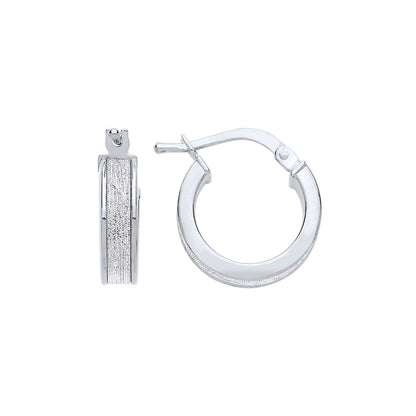 Silver  Square Tube Moondust Hoop Earrings 14mm - GVE898