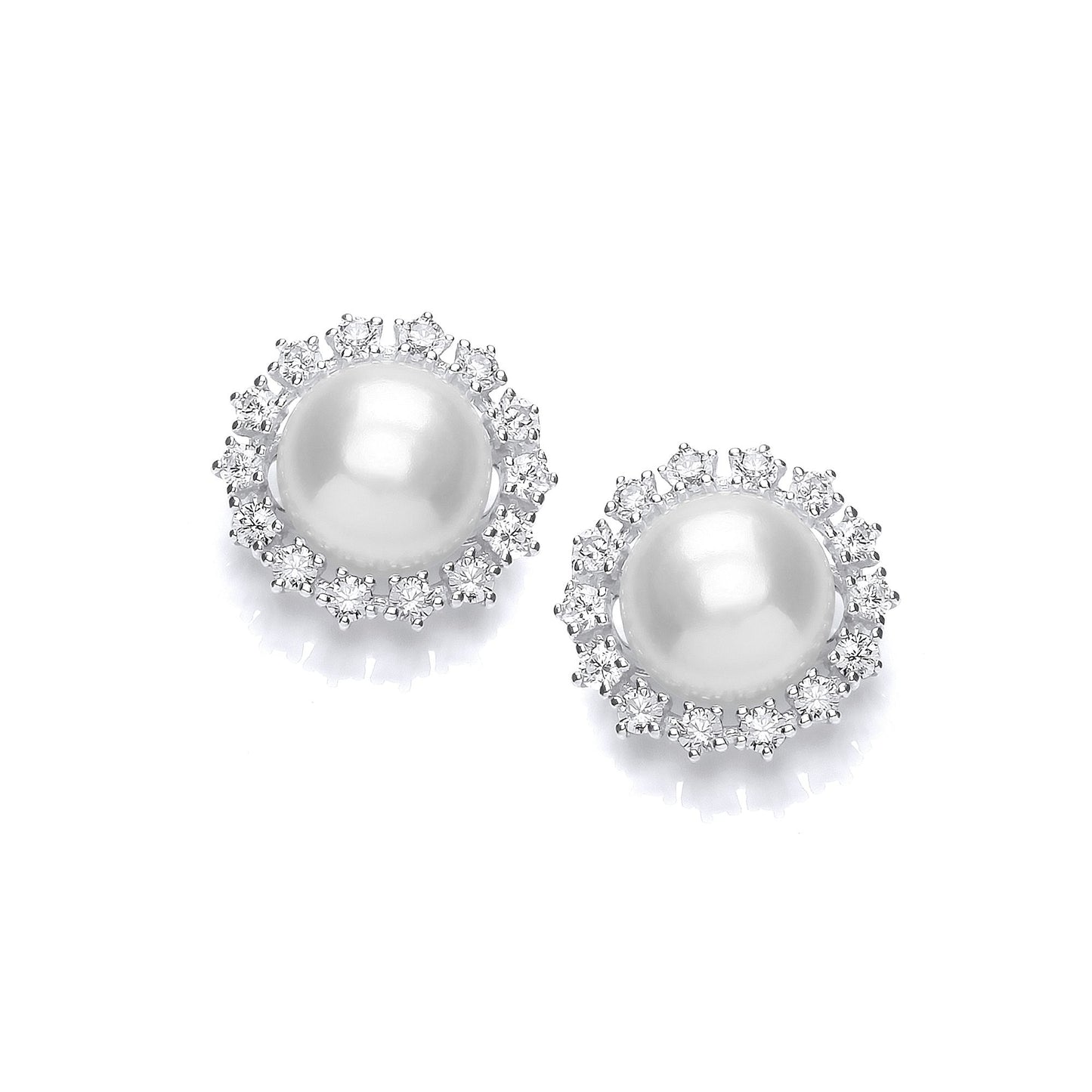 Silver  CZ Pearl Sunflower Cluster Stud Earrings 9mm - GVE916