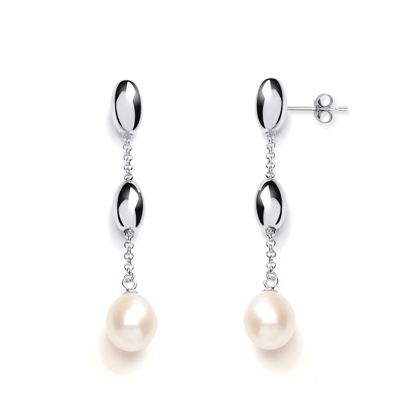 Silver  Pearl Polished Pebbles Drop Earrings 60mm - GVE918