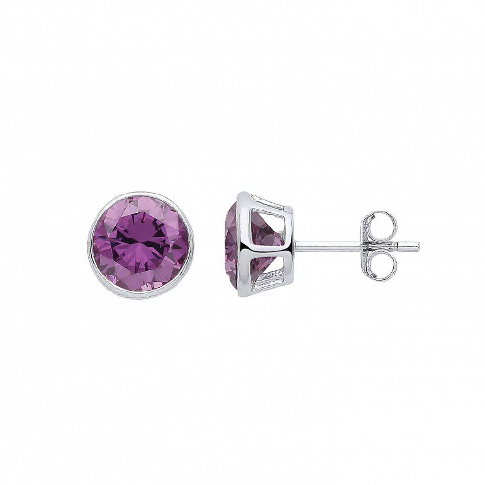 925 Silver  CZ February Birthstone Bubble Solitaire Stud Earrings - GVE928AM