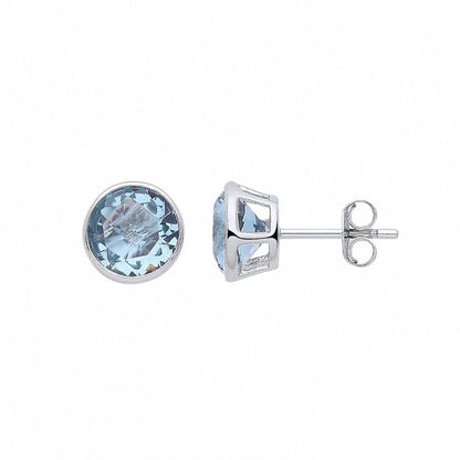 Silver  Blue CZ March Birthstone Bubble Solitaire Stud Earrings - GVE928AQ