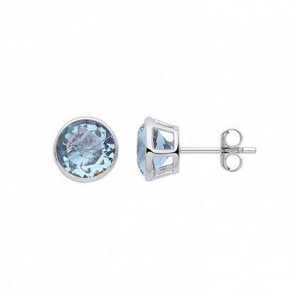 Silver  Blue CZ March Birthstone Bubble Solitaire Stud Earrings - GVE928AQ
