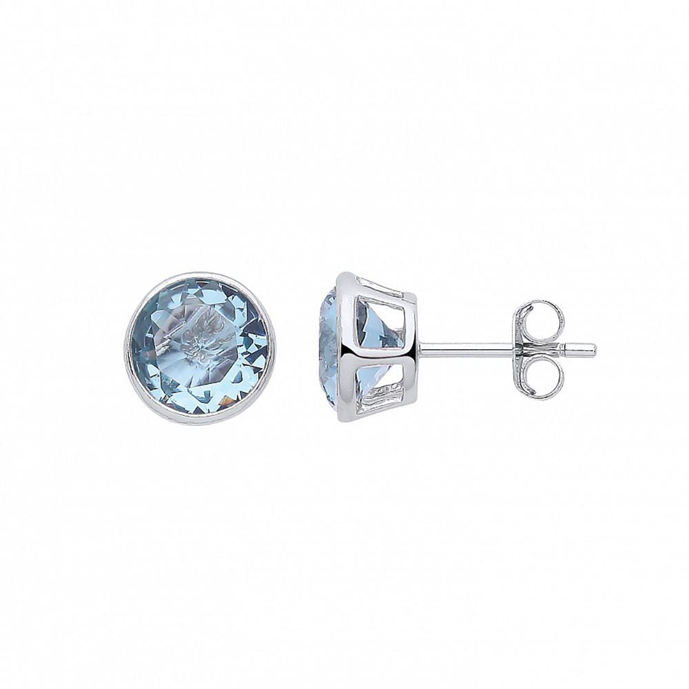 Silver  Blue CZ March Birthstone Bubble Stud Earrings 9mm - GVE928AQ