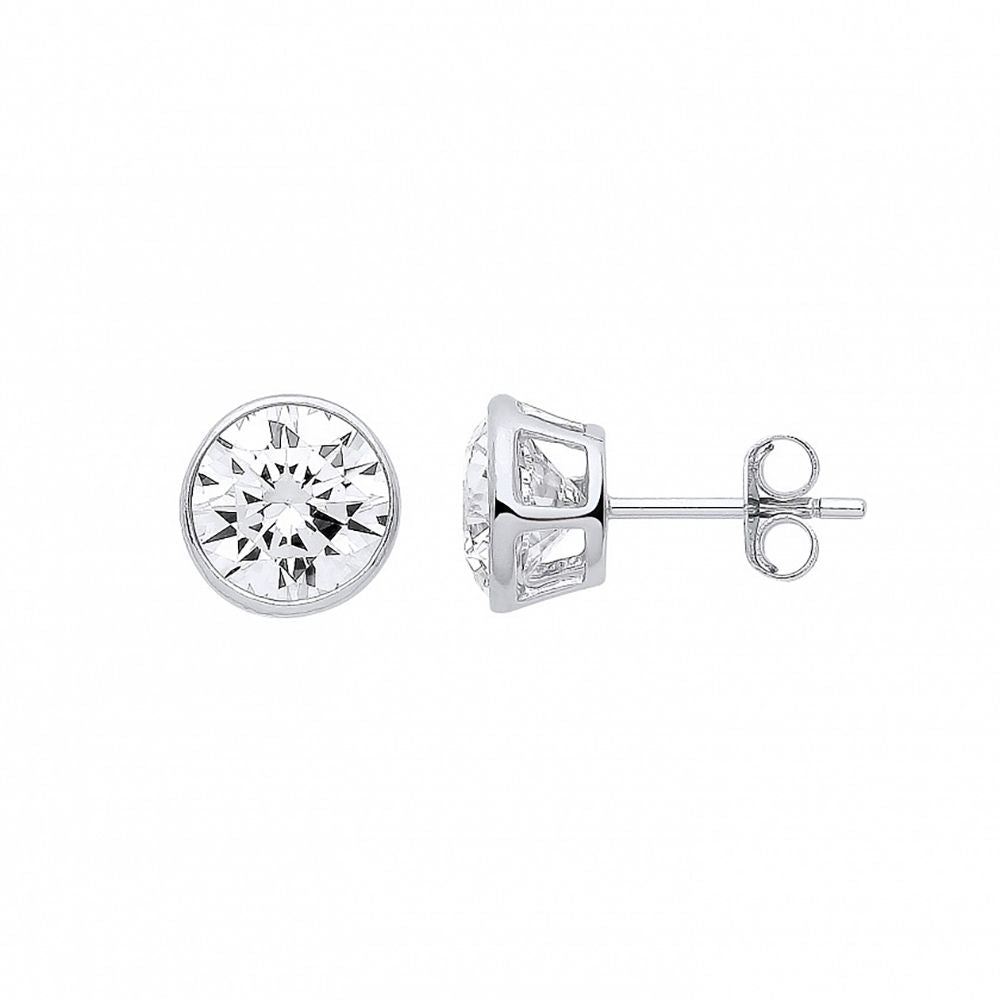 925 Silver  CZ April Birthstone Bubble Solitaire Stud Earrings 9mm - GVE928CRY