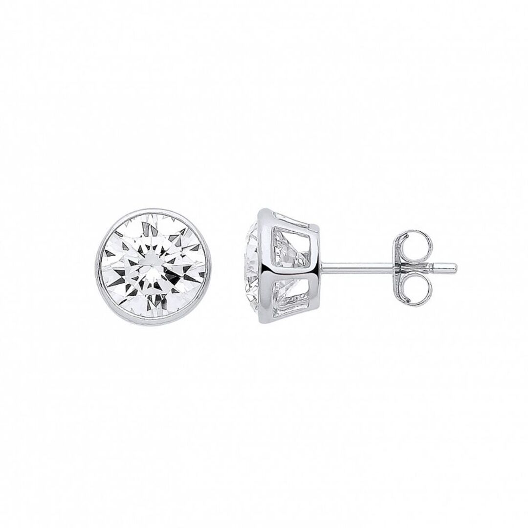 925 Silver  CZ April Birthstone Bubble Solitaire Stud Earrings 9mm - GVE928CRY