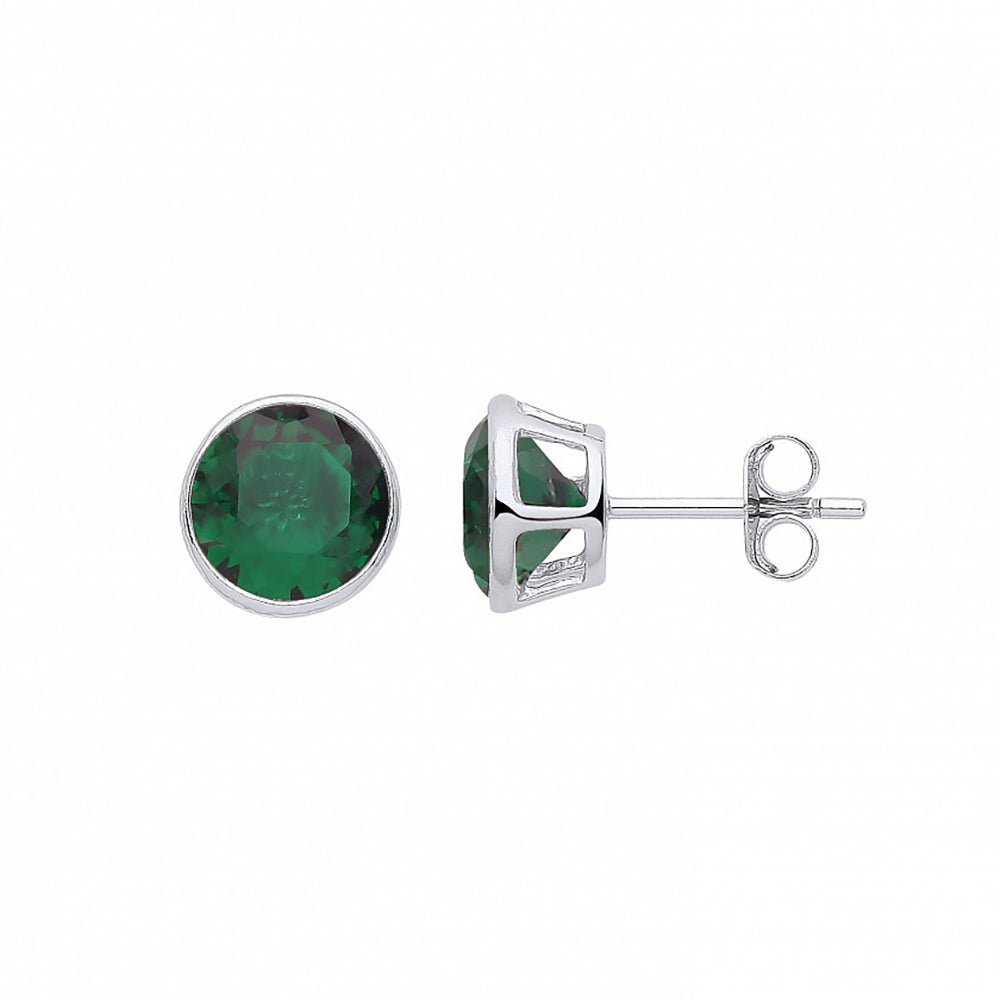 Silver  May Birthstone Bubble Solitaire Stud Earrings - GVE928EM