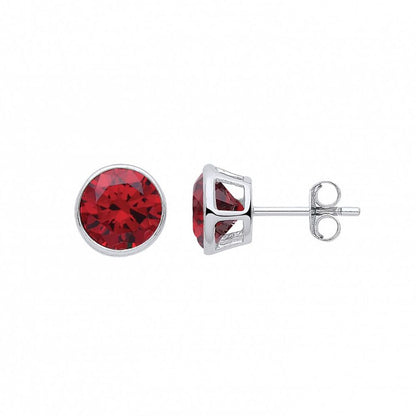 Silver  Garnet CZ January Birthstone Bubble Stud Earrings - GVE928GAR
