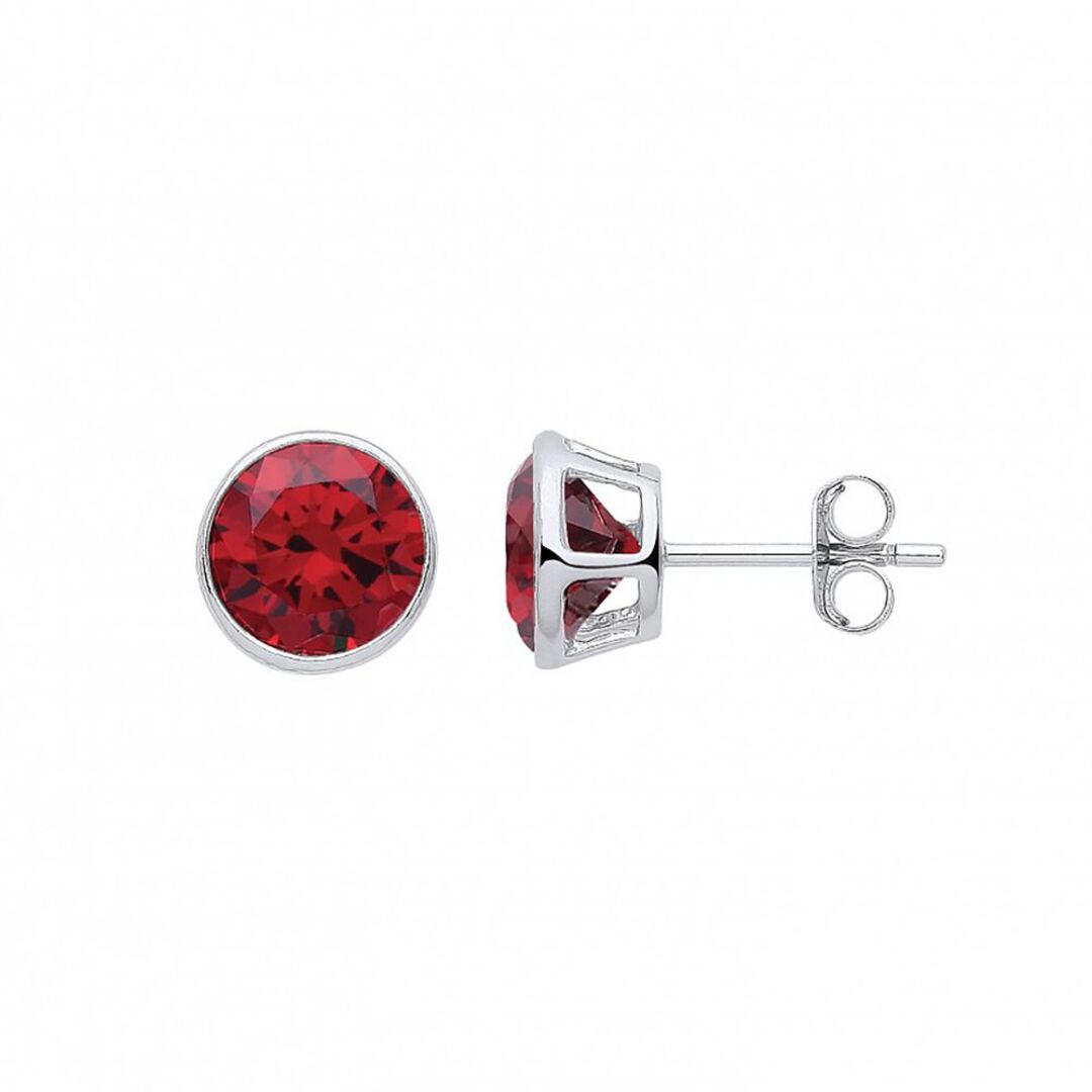 Silver  Red CZ January Birthstone Bubble Stud Earrings 9mm - GVE928GAR