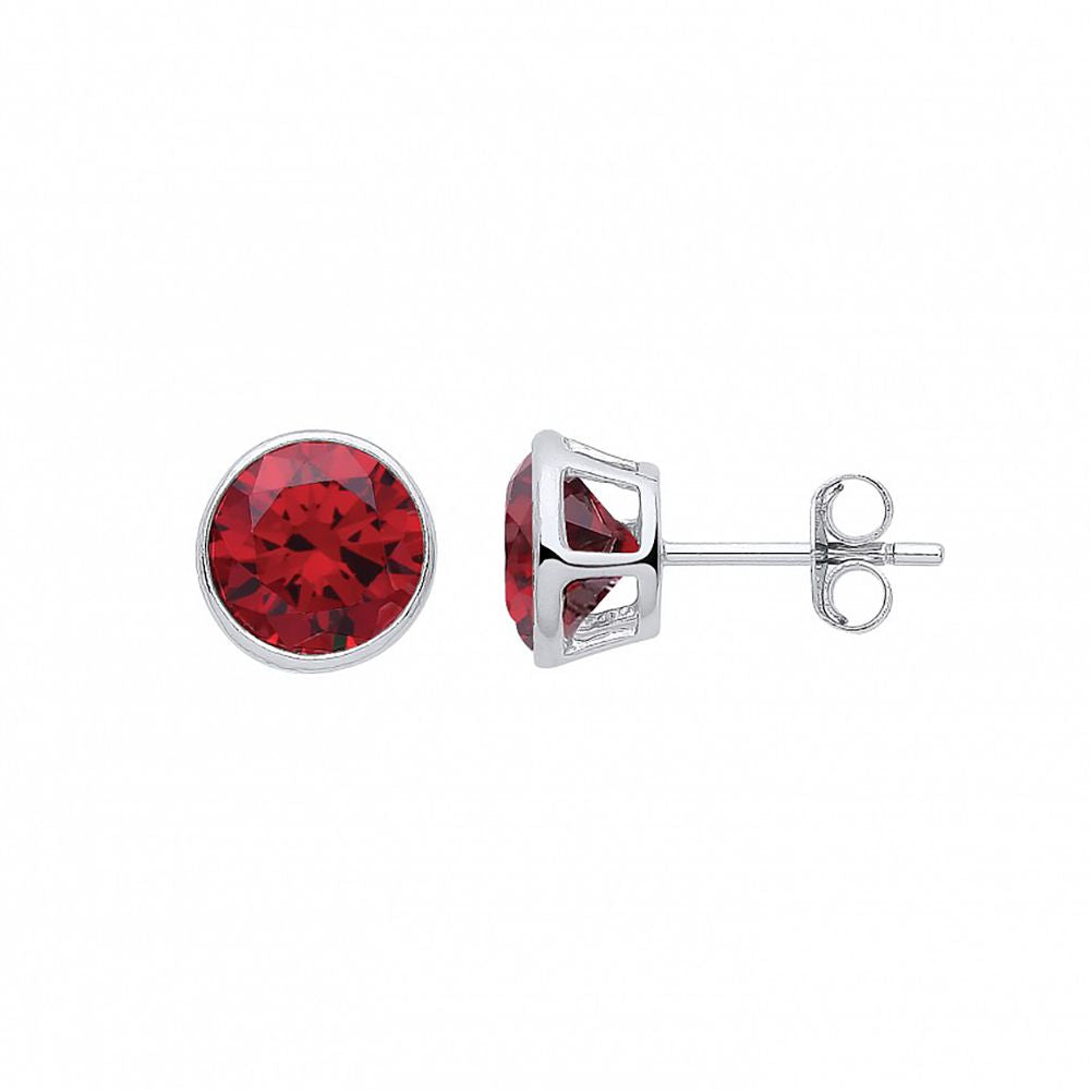 Silver  Red CZ January Birthstone Bubble Stud Earrings 9mm - GVE928GAR