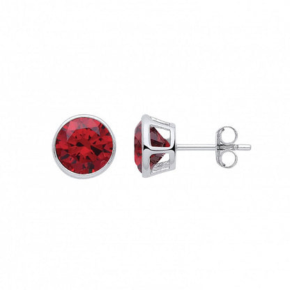 Silver  Red CZ January Birthstone Bubble Stud Earrings 9mm - GVE928GAR