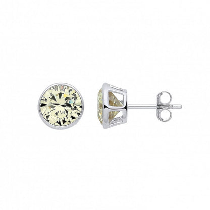 Silver  Green CZ August Birthstone Bubble Solitaire Stud Earrings - GVE928PER