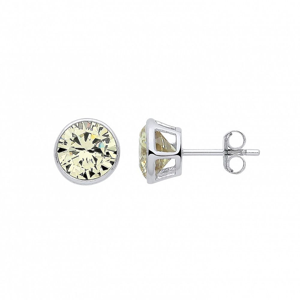 Silver  Green CZ August Birthstone Bubble Solitaire Stud Earrings - GVE928PER