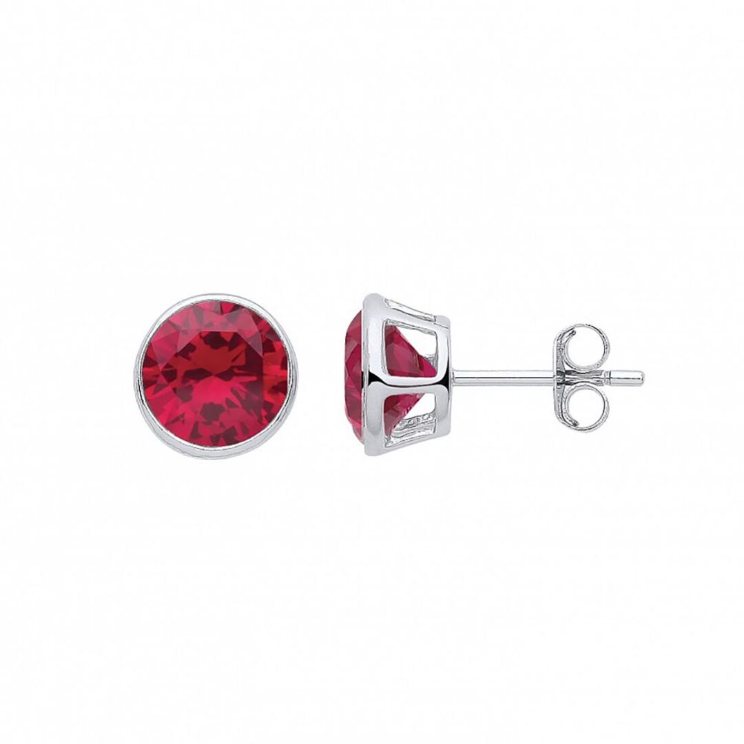 Silver  Red CZ July Birthstone Bubble Solitaire Stud Earrings 9mm - GVE928RUB