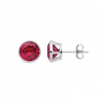 Silver  Red CZ July Birthstone Bubble Solitaire Stud Earrings 9mm - GVE928RUB
