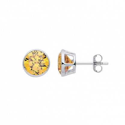 Silver  Yellow CZ November Birthstone Bubble Stud Earrings - GVE928TC