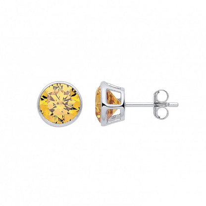 Silver  Yellow CZ November Birthstone Bubble Stud Earrings - GVE928TC
