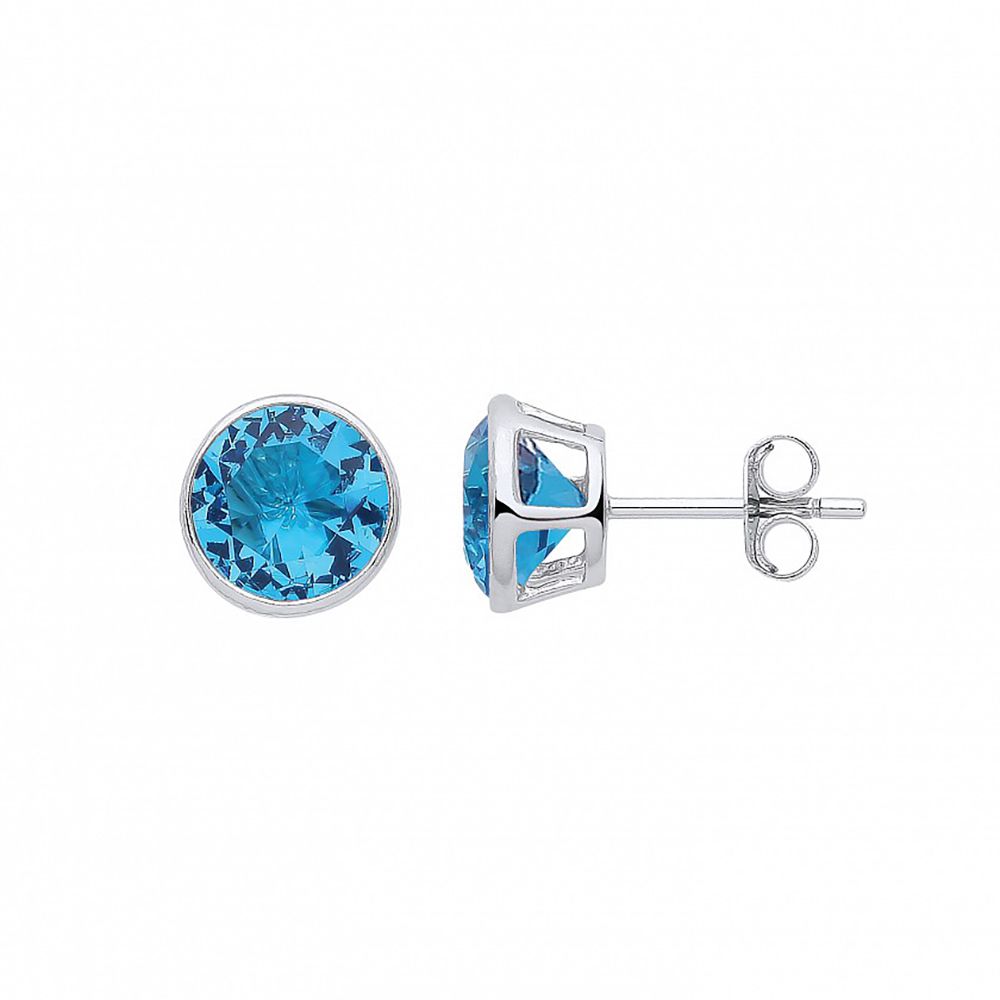 Silver  Swiss Blue CZ December Birthstone Bubble Stud Earrings - GVE928TZT