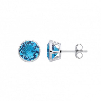 Silver  Swiss Blue CZ December Birthstone Bubble Stud Earrings - GVE928TZT