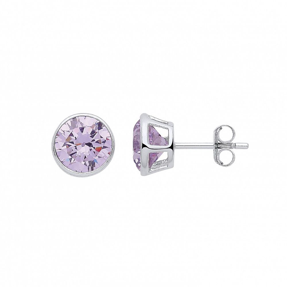 Silver  Lilac CZ June Birthstone Bubble Solitaire Stud Earrings - GVE928VIO