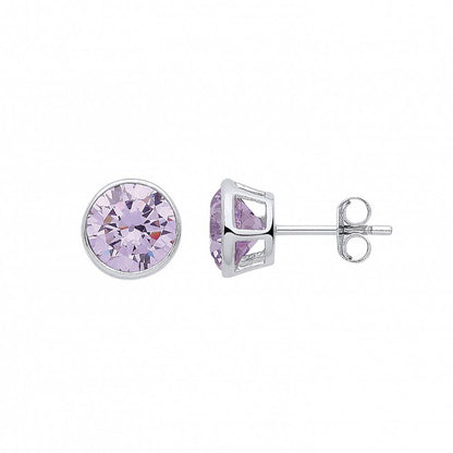 Silver  Lilac CZ June Birthstone Bubble Solitaire Stud Earrings - GVE928VIO