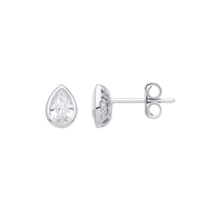 925 Sterling Silver  Pear CZ Tears of Joy Bezel Stud Earrings - GVE934